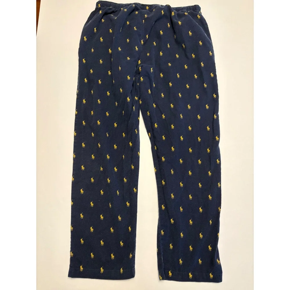 Polo Ralph Lauren Pajama Pants Mens XL Navy Blue Yellow Pony Print Cotton